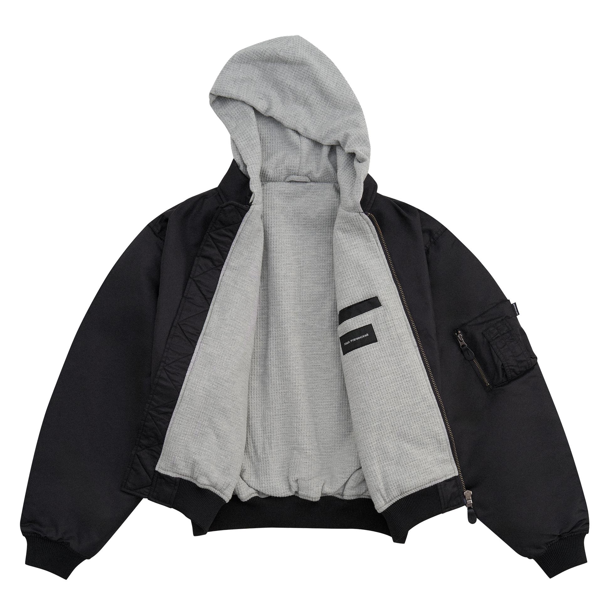 ГОША РУБЧИНСКИЙ – BLACK HOODED BOMBER JACKET GOSHA RUBCHINSKIY ГОША РУБЧИНСКИЙ – BLACK HOODED BOMBER JACKET GOSHA RUBCHINSKIY