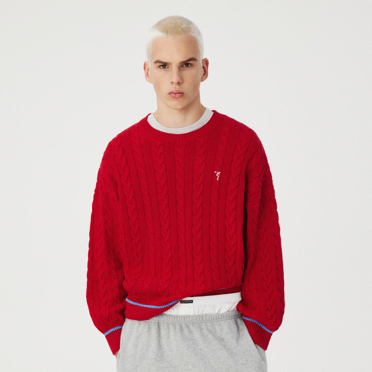 RED CABLE-KNIT SWEATER GOSHA RUBCHINSKIY