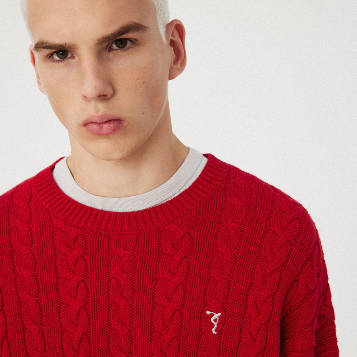 RED CABLE-KNIT SWEATER GOSHA RUBCHINSKIY