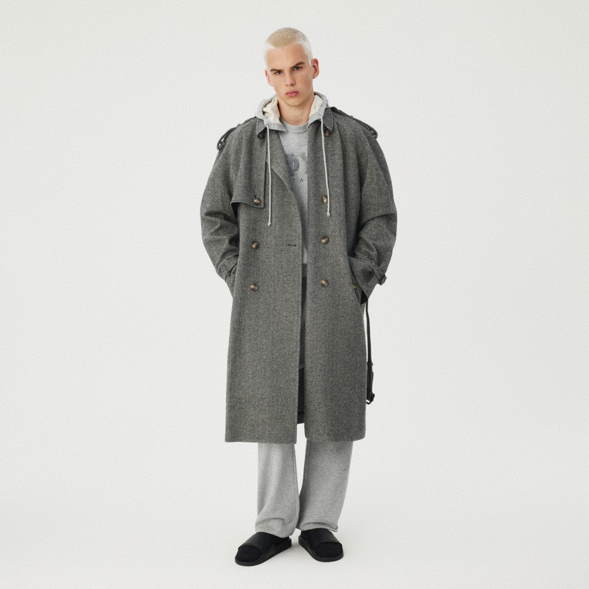 GREY BELTED WOOL-BLEND COAT GOSHA RUBCHINSKIY