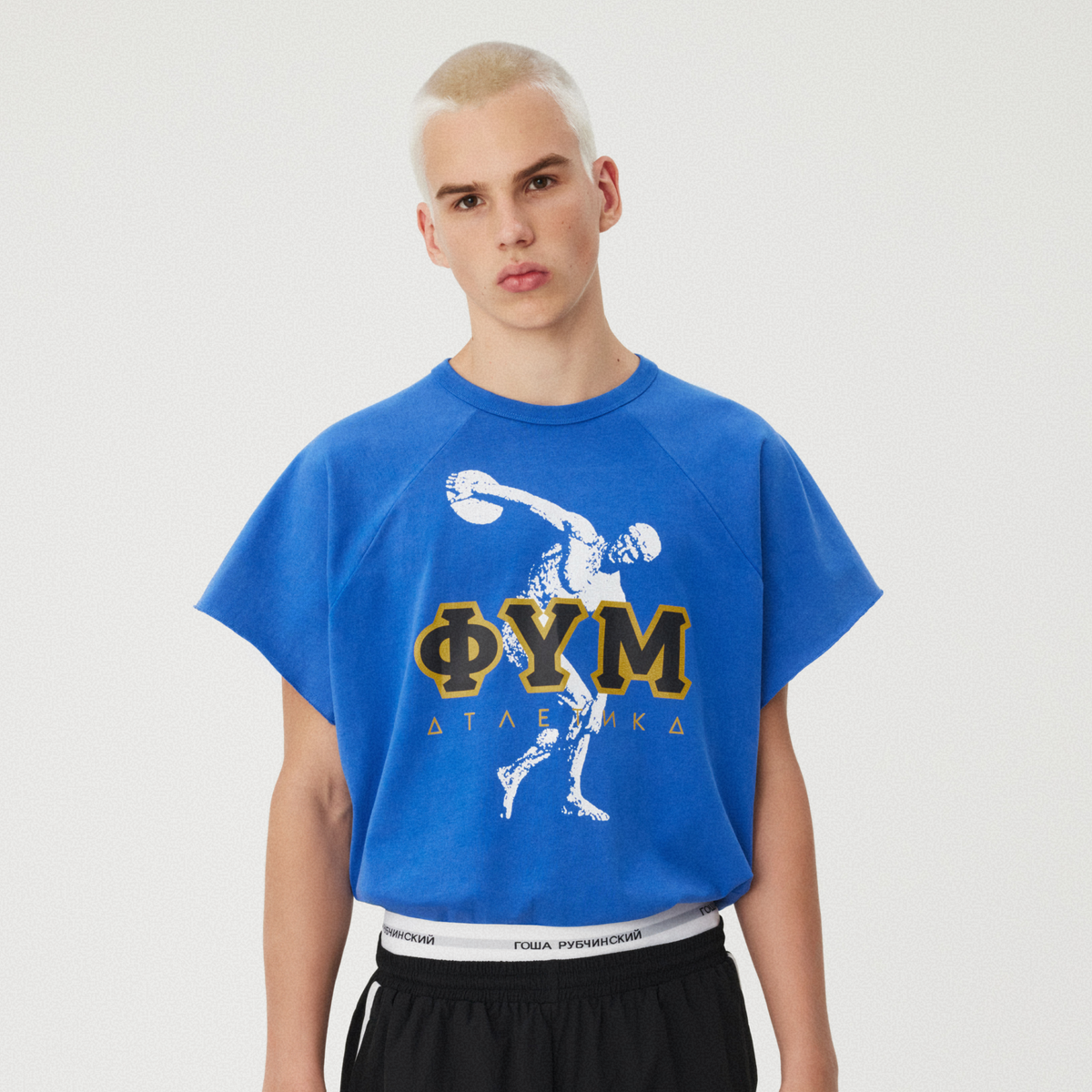 BLUE RAW-EDGE OVERSIZED T-SHIRT GOSHA RUBCHINSKIY